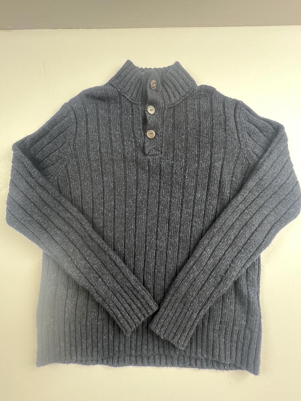 Eddie Bauer Sweater Mens XL Gray Mock Neck Henley Ribbed Knit Pullover Warm
